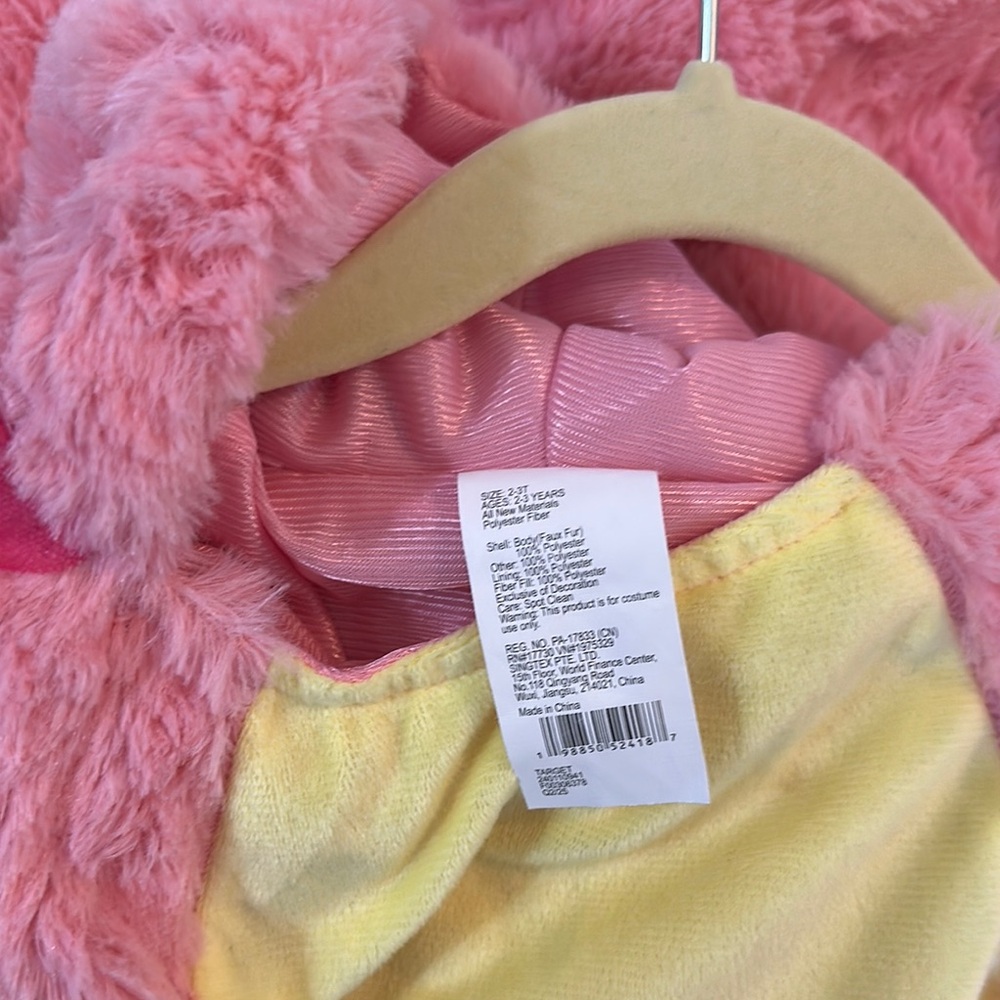 Kids Pink Parrot Costume with Yellow Belly and Rainbow Wings - 2-3T - Picture 3 of 3